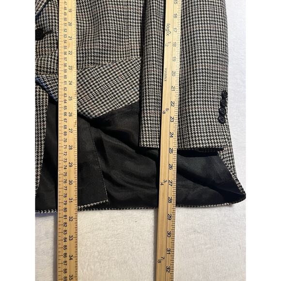 Stafford Mens 46R Black Beige Burgundy Houndstooth Plaid Blazer Sport Jacket - Picture 15 of 16